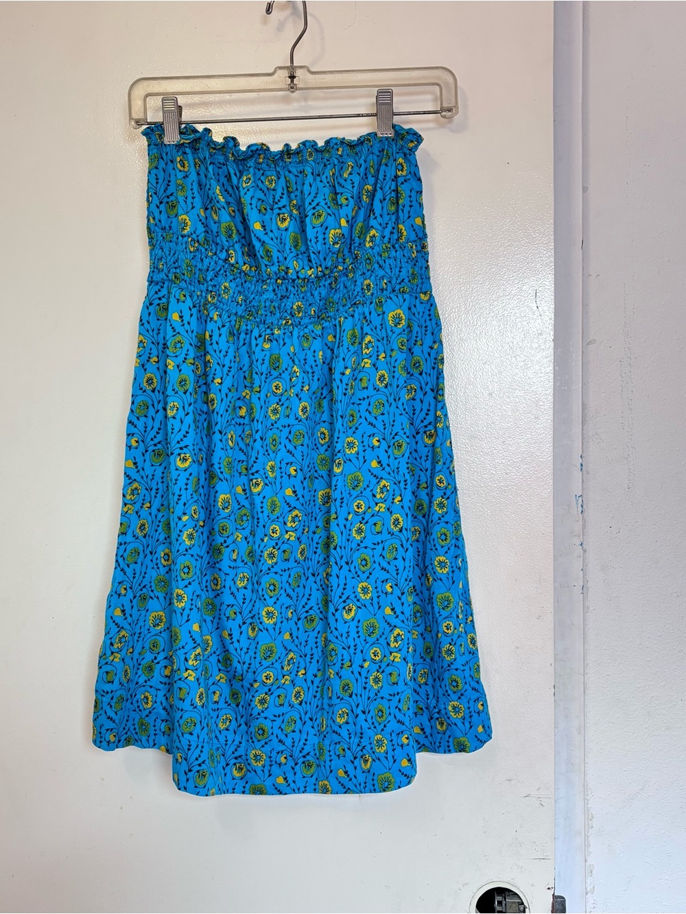 Free People Turquoise Floral Smocked Strapless Dress
